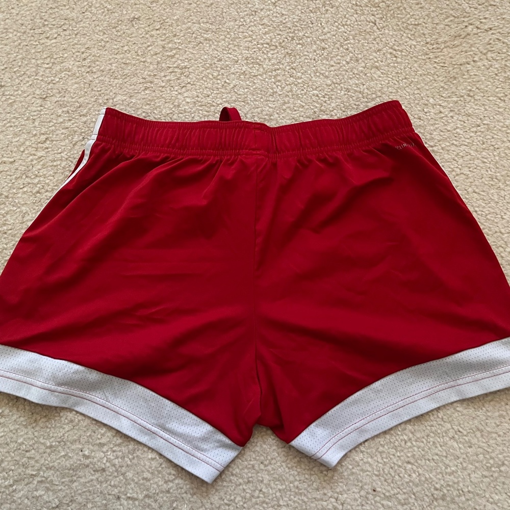Adidas Women's Red Athletic Shorts with White Trim - Picture 2 of 3